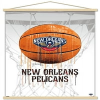Ню Орлиънс Пеликани-капково Баскетбол стена плакат с дървена магнитна рамка, 22.375 34