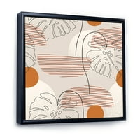 Дизайнарт 'абстрактно листо на монстера и едноредови форми на изкуството' Модерен Принт за стена с рамка