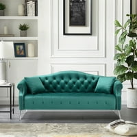 Аукфа диван за хол-кадифе диван с възглавници - седалка-бутон тъфтинг-наковалня декор-зелен