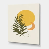 Абстрактен Луна и жълто слънце с тропически лист живопис платно Арт Принт