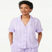 Джойспун жените тъкани степен яка пижама отгоре, размери с до 3х
