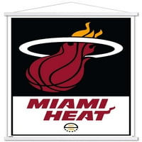 Маями Хийт - лого плакат за стена с дървена магнитна рамка, 22.375 34