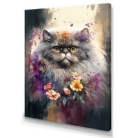 Дизайнарт Сладък Персийски Котка Флорално Изкуство И Платно Стена Изкуство