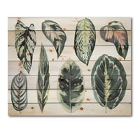 Дизайнарт 'тропически листа от Калатея на бяло' Бохемски и еклектичен принт върху естествена борова дървесина