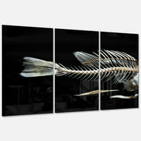 Дизайнарт 'рибен скелет кост на Черно' Мултипанел животно метал стена изкуство