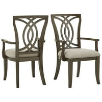 Уестън Хоум рококо Дърво тапицирани столове за хранене, Комплект от 2, Бежов Плат, тъмно Орехово покритие, фотьойл