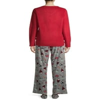 Дамски уютен Полар пижама комплект с плюшени чехли, 3-парче
