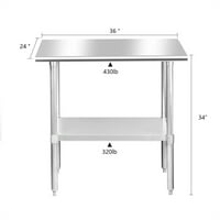 Аукфа 24 36 - модерна кухненска маса от неръждаема стомана с регулируем рафт-сребрист