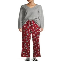 Ханес Дамски уютен Полар пижама комплект с уютни Критер Чорапи, 3-парче