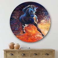 Дизайнарт 'портрет на галопиращ син кон' фермерски кръг метална стена арт-диск от 11