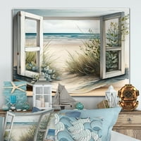 Дизайнарт Прозорец Към Плажа В Платно Стена Изкуство
