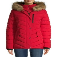 Швейцарските технологии жените Плюс размер загърбен Соларбол пуфер палто с Фау Кожа почиства качулка