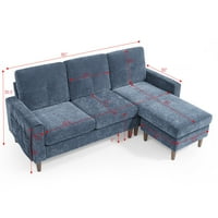 Аукфа 80 секционен диван за хол, седящ диван с обърната табуретка, шенил, Тъмносин