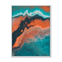 Дизайнарт 'абстрактна мраморна композиция в оранжево и синьо' Модерен Принт за стена