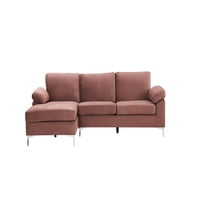 Аукфа 103 кадифе секционен диван с лява стойка за хол, розов