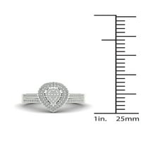 1 3кт ТДВ диамант с стерлинги Сребърна круша форма клъстер ореол булчински комплект