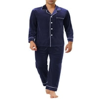 Уникални изгодни Мъжки спално облекло дълги ръкави Бутон надолу кадифе пижама комплект
