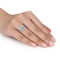 Миабела Дамски 2-КТ възглавница шлифован Аквамарин КТ диамант 10 КТ Бяло Злато квадрат хало пръстен