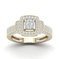 Империал 3 4кт ТДВ диамант 10к жълто злато Двоен квадратен годежен пръстен