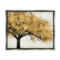 Ступел индустрии традиционно дърво с есенни листа над неутрален блясък сива рамка плаващо платно стена изкуство, 16х20